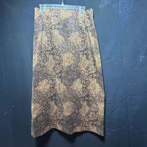 Briggs Petite Vintage 90s Brown Lace Print Midi Pencil Skirt Size 10P